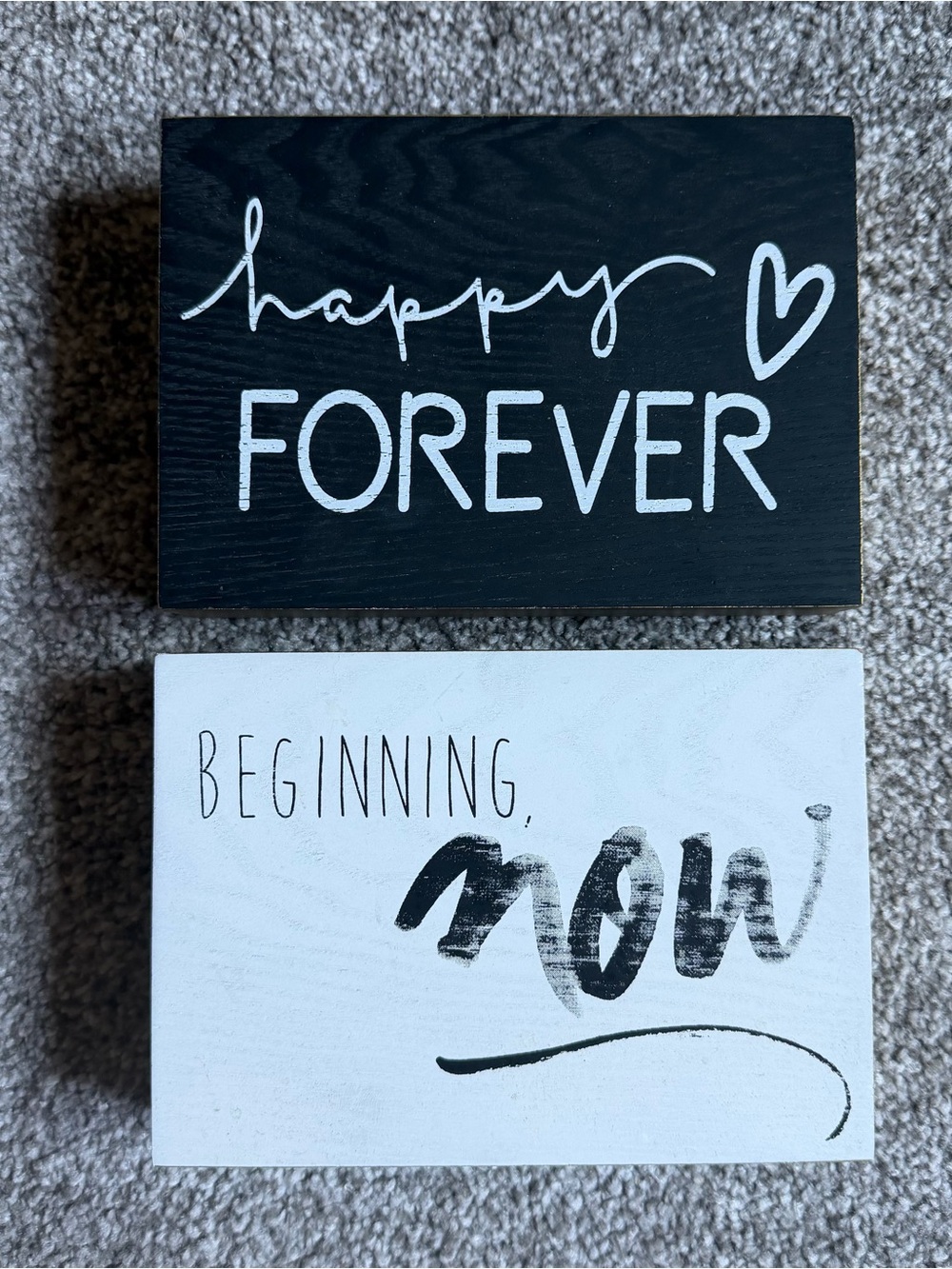 Set of 2 Wood Signs - Happy Forever and Beginning Now